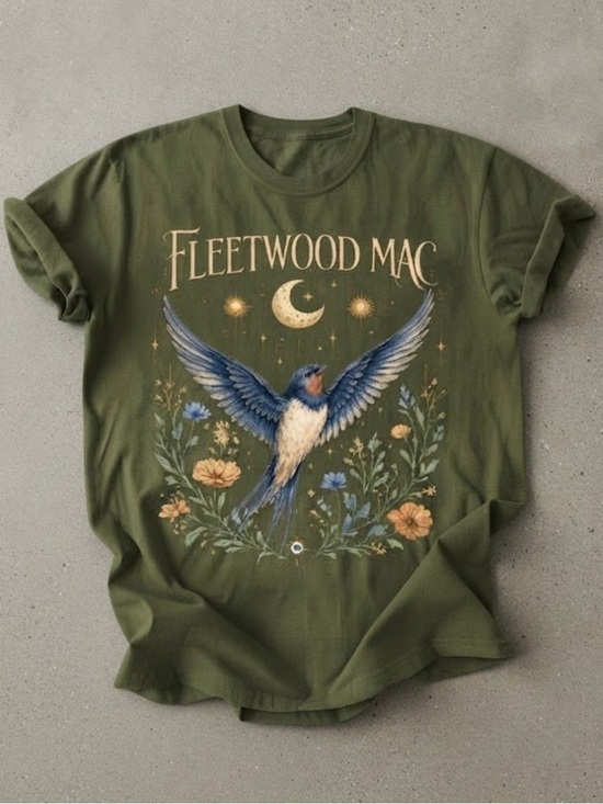 Comfort Colors Tops - Gildan Olive Green Fleetwood Mac Bird Graphic Tee